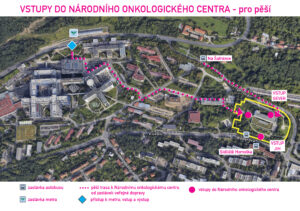 mapa přístup k NOC pro pěší od MHD