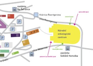 mapa přístupy do budovy NOC