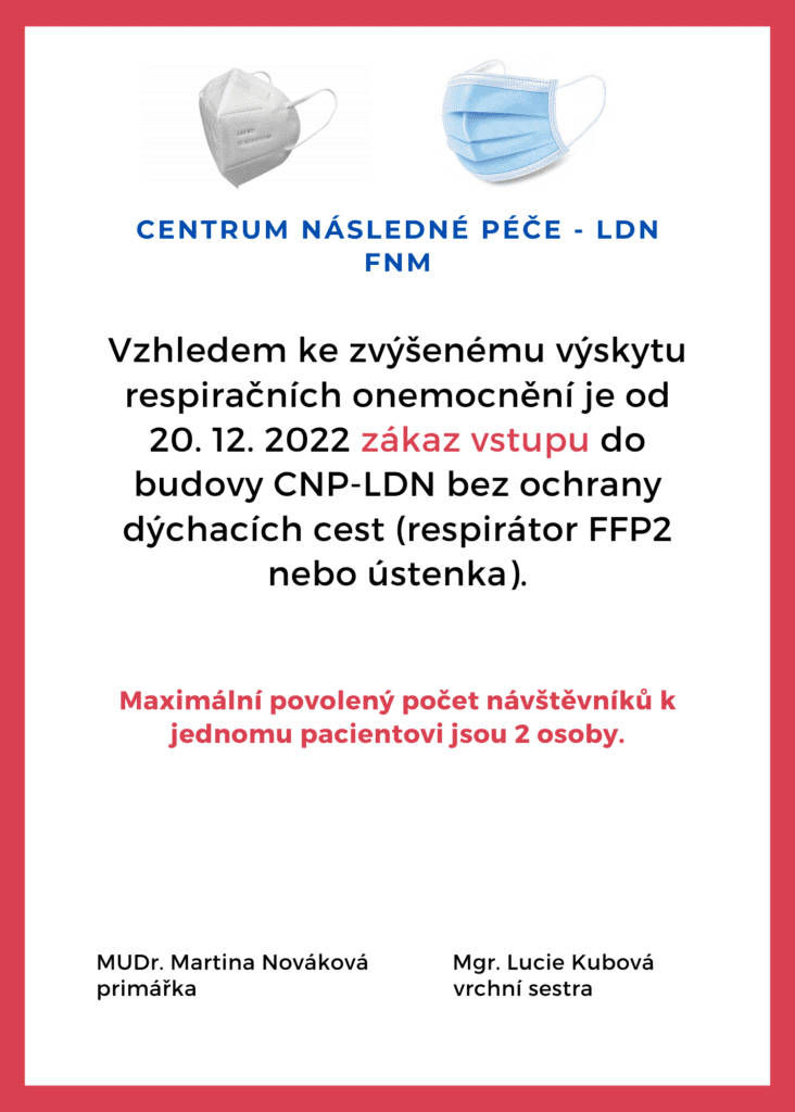 Centrum následné péče: Vstup pouze s respirátorem či ústenkou