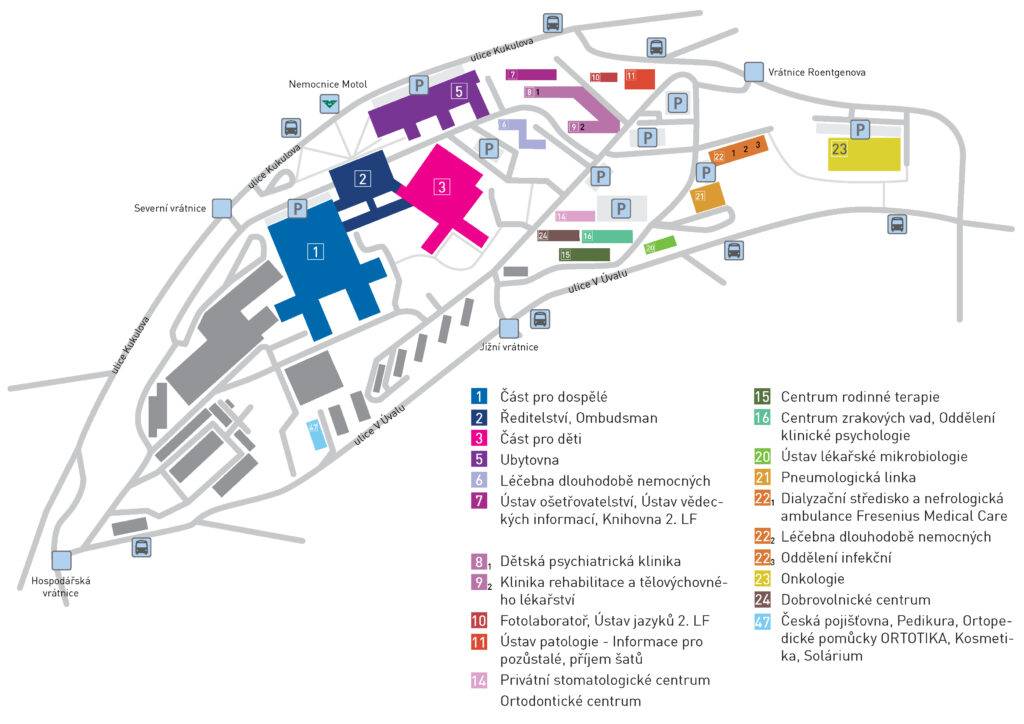 Карта больничного комплекса Университета Мотол